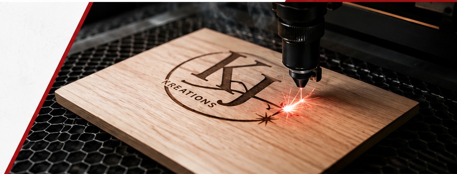 Laser engraver creating a custom wood design